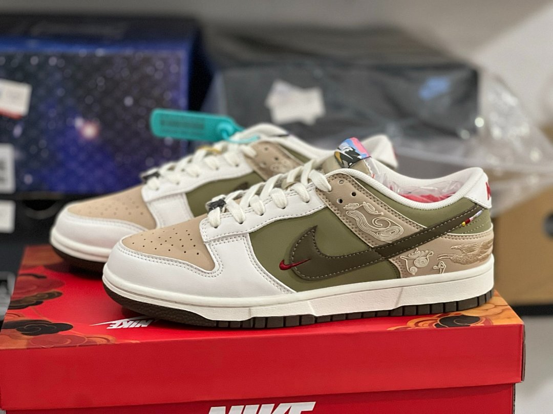 Nike Dunk Low 'Jade Dragon' FQ8149-381 Men's Emerald Rise Olive Green Sail Embroidered Sneakers
