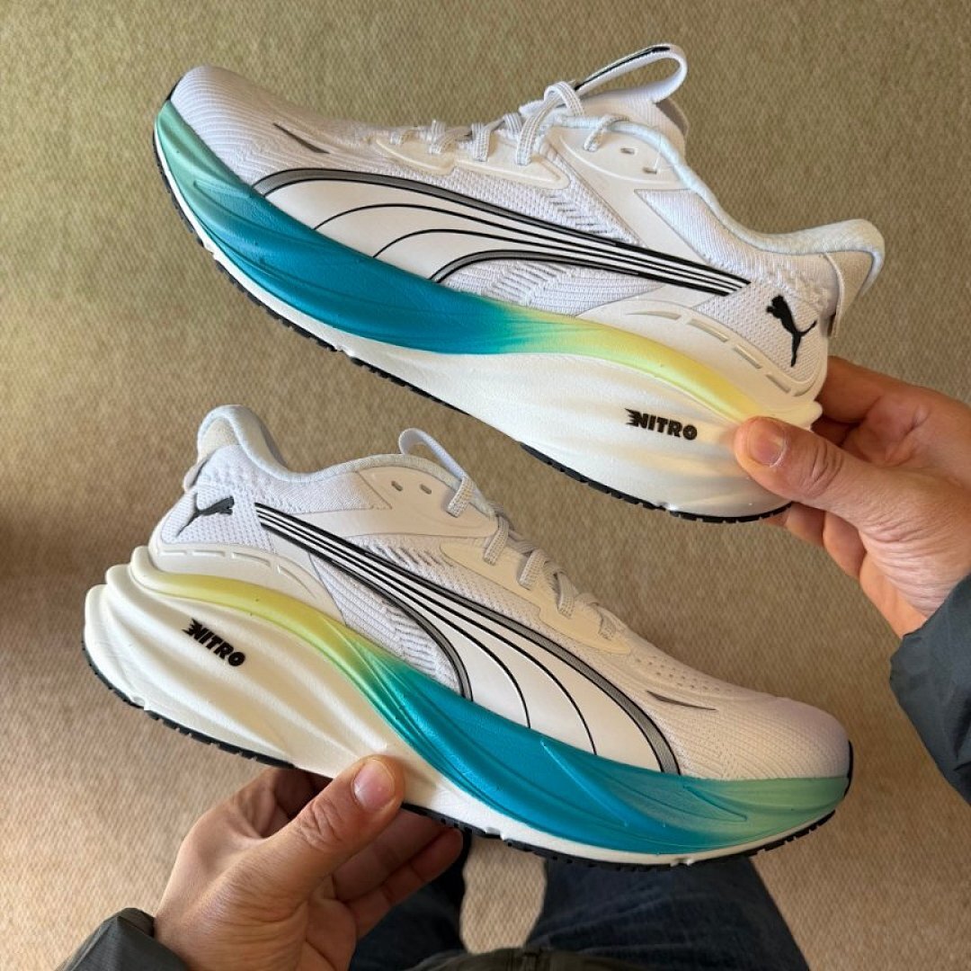 Puma Deviate NITRO 2 Men's Running Shoes White Black Fizzy Lime Gradient Performance Sneakers 376785-01