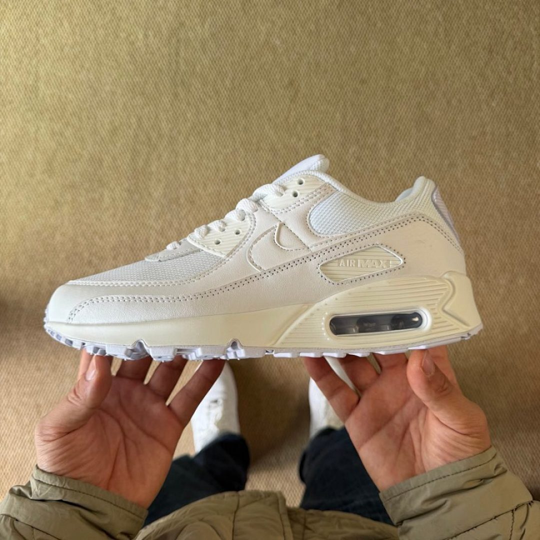 Nike Air Max 90 'White/Sail-White' (DX0116-100) Men's Women's Classic Lifestyle Running Shoes Sneakers Trainers Off-White Cream