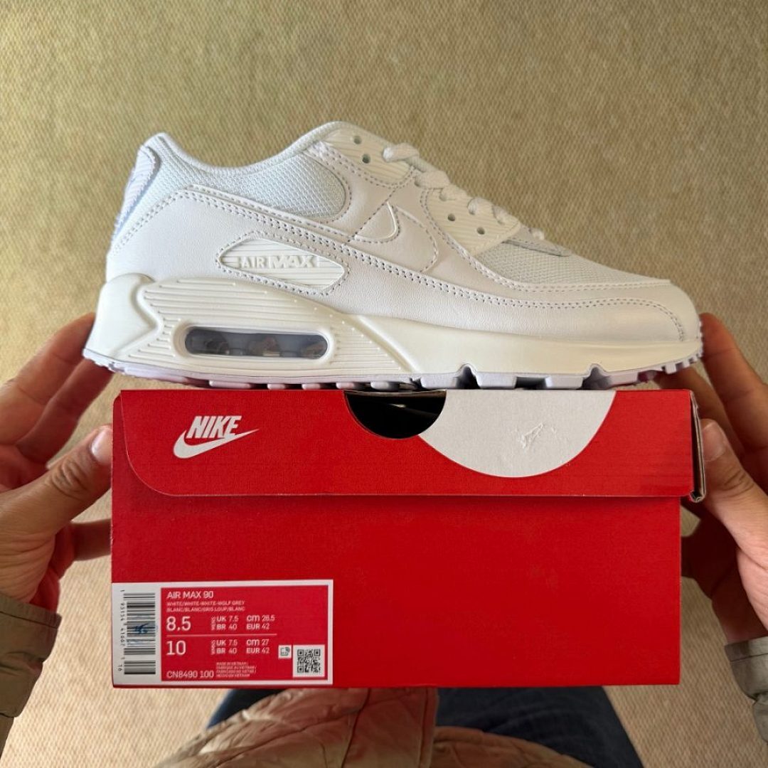 Nike Air Max 90 'White/Sail-White' (DX0116-100) Men's Women's Classic Lifestyle Running Shoes Sneakers Trainers Off-White Cream