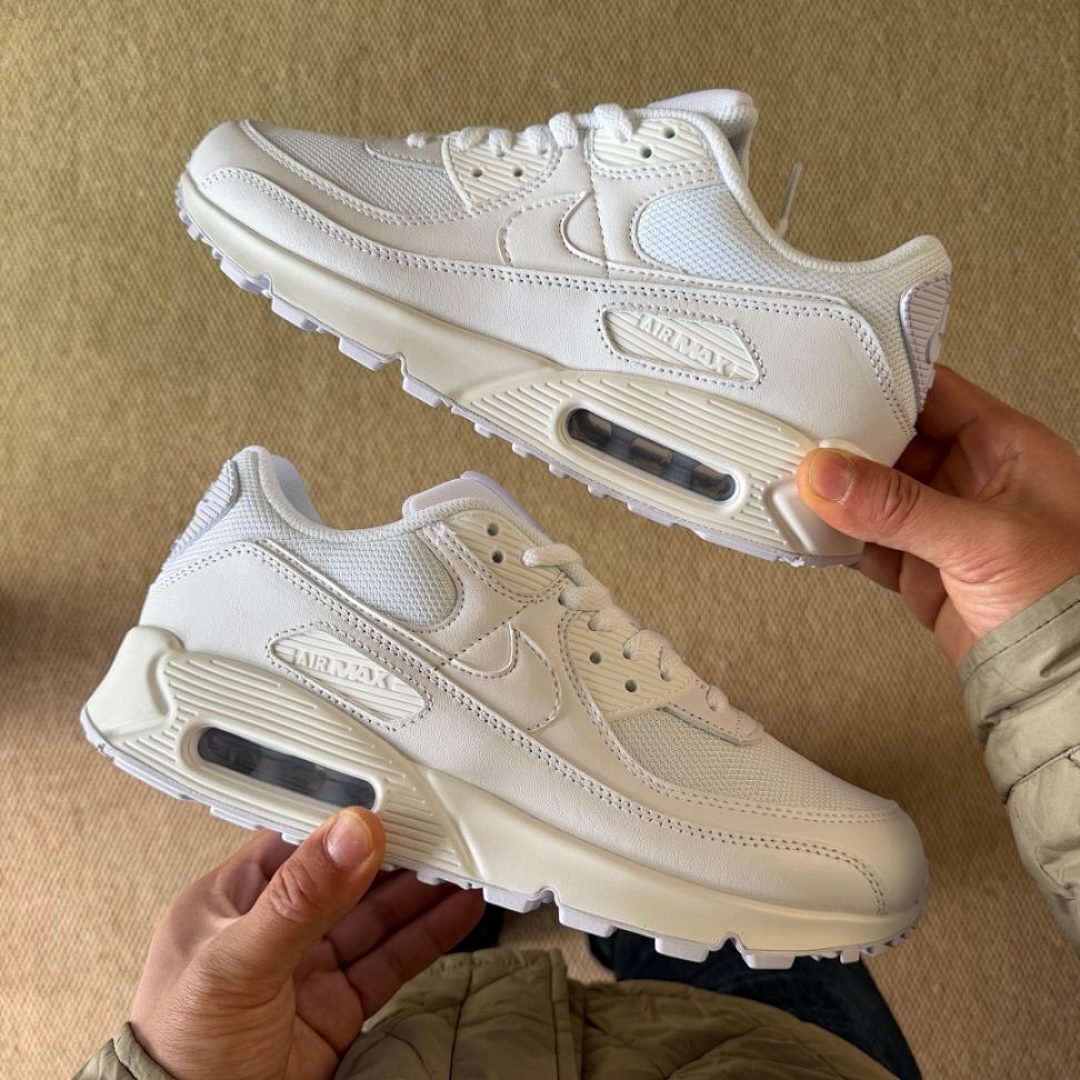 Nike Air Max 90 'White/Sail-White' (DX0116-100) Men's Women's Classic Lifestyle Running Shoes Sneakers Trainers Off-White Cream