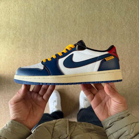 Nike Air Jordan 1 Low Union LA Sail Muslin Dark Powder Blue Gym Red Yellow Laces Men's Women's Sneakers