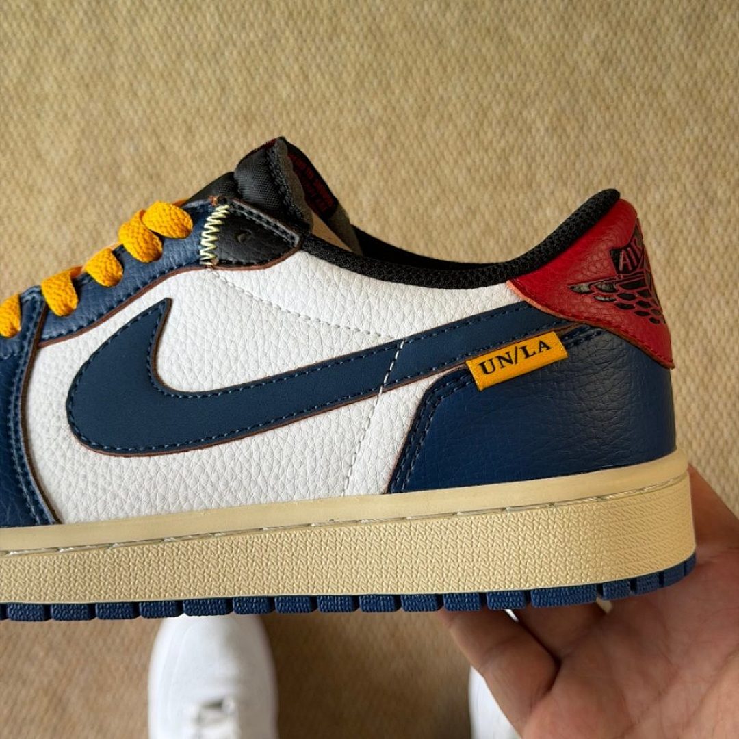 Nike Air Jordan 1 Low Union LA Sail Muslin Dark Powder Blue Gym Red Yellow Laces Men's Women's Sneakers