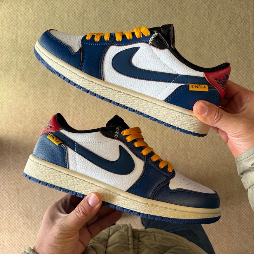 Nike Air Jordan 1 Low Union LA Sail Muslin Dark Powder Blue Gym Red Yellow Laces Men's Women's Sneakers