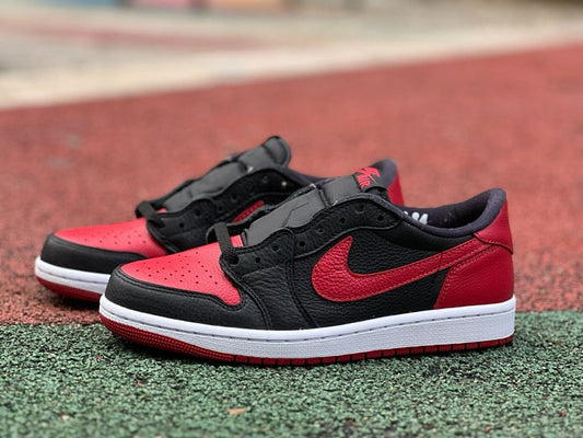 Nike Air Jordan 1 Low Bred Toe Black Red White Men's Sneakers (553558-612)