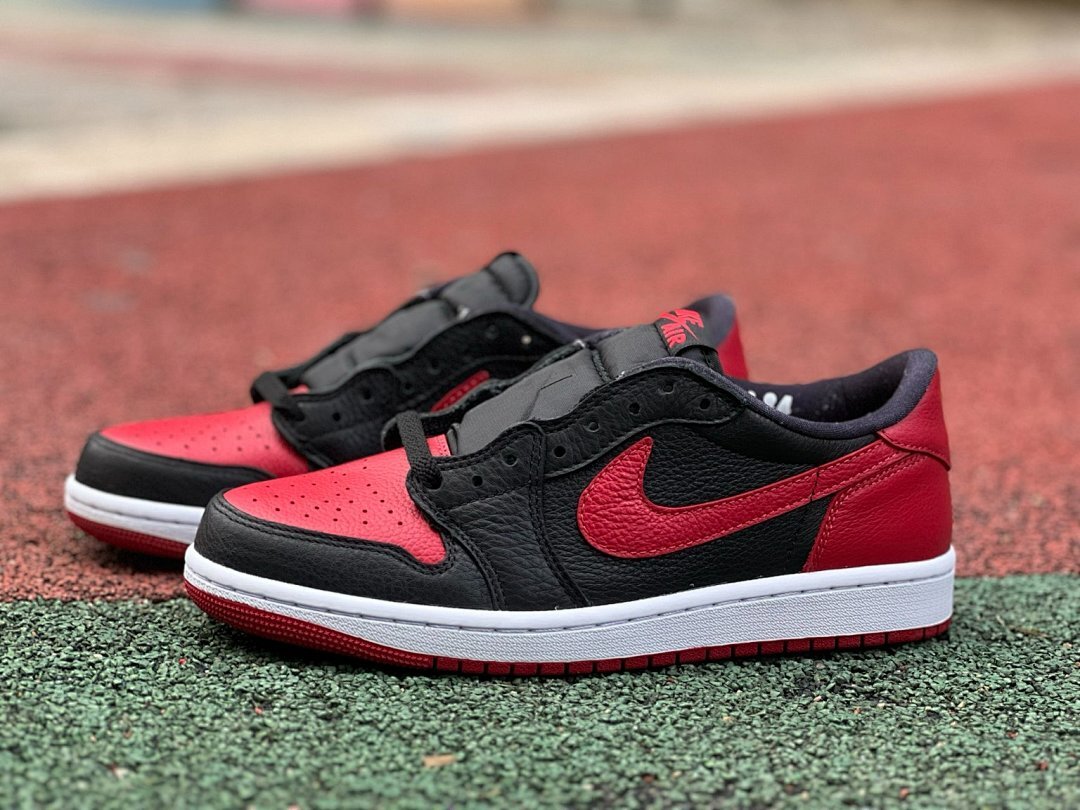Nike Air Jordan 1 Low Bred Toe Black Red White Men's Sneakers (553558-612)
