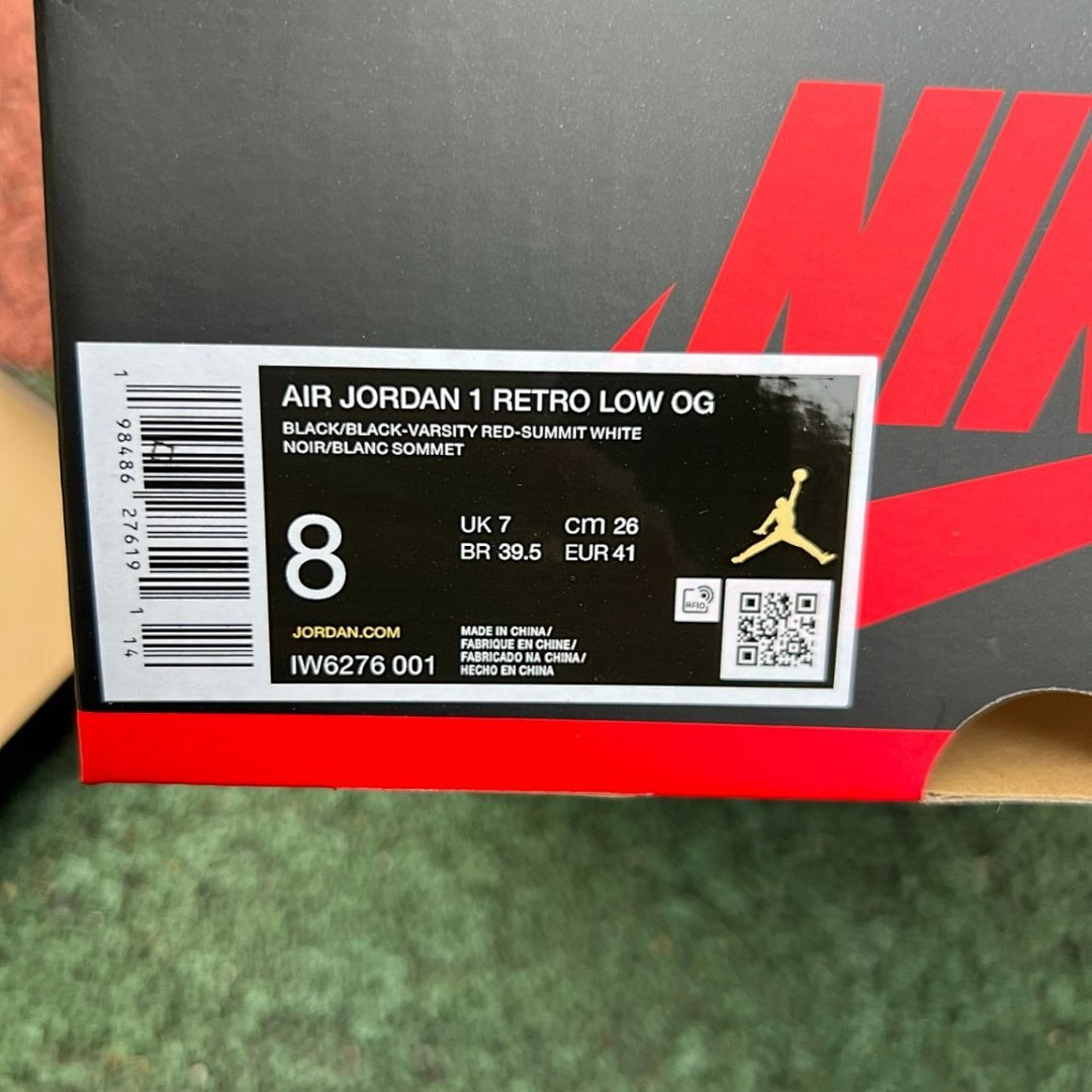 Nike Air Jordan 1 Low Bred Toe Black Red White Men's Sneakers (553558-612)
