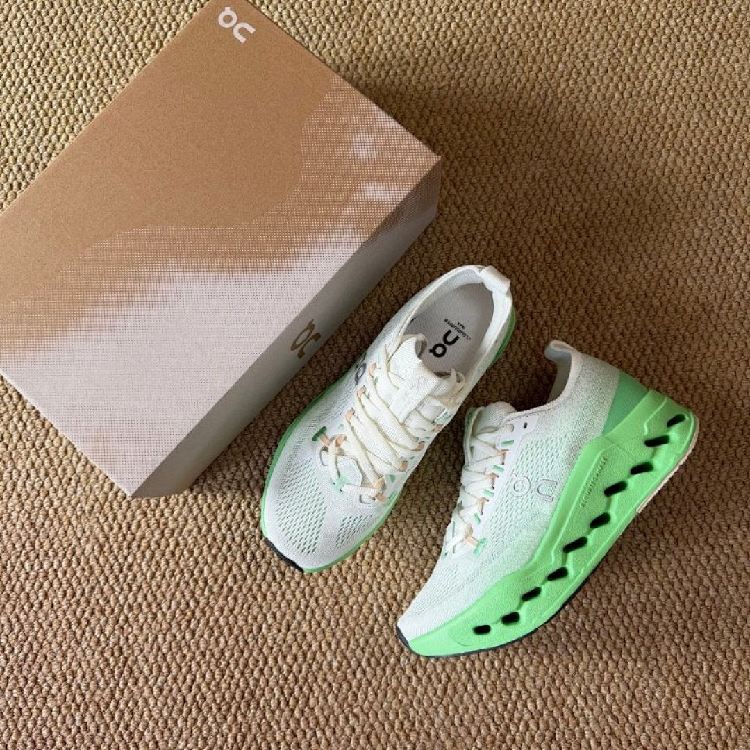 On Running Cloudmonster Men's Women's Max Cushion Road Running Shoes White Lime Green
