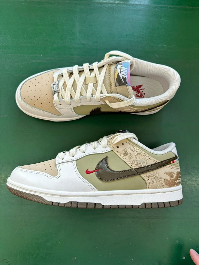 Nike Dunk Low Year of the Dragon Chunxiao FQ8824-220 Olive Green Sail Dragon Pattern Men's Women's Lifestyle Sneakers