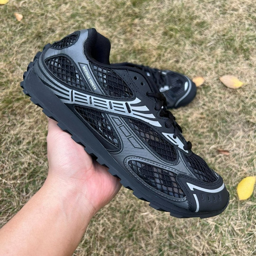 Bottega Veneta Orbit Black Mesh & Rubber Sneakers | Men's Luxury Designer Trainers | Style Code: 760434VBR70 8122