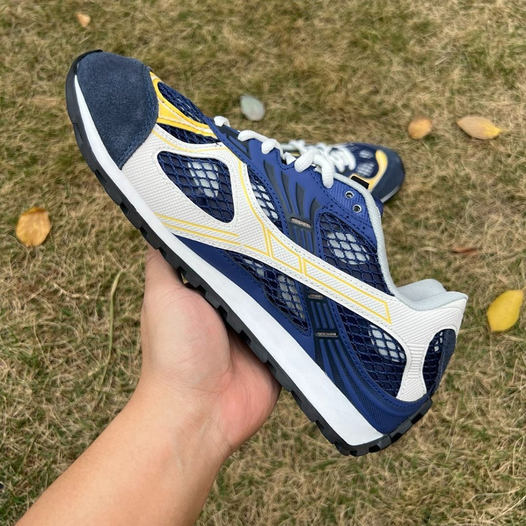 Bottega Veneta Orbit Mesh & Suede Sneakers Navy Yellow White Men's Trainers 755100 V30E0 4072