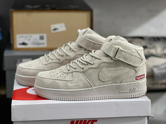 Supreme x Nike Air Force 1 Mid 'Light Bone' DR5056-002 Sneakers Shoes Cream Off-White