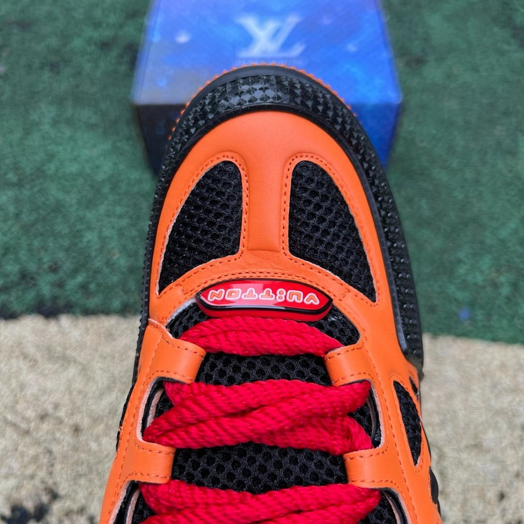 Louis Vuitton LV Trainer Maxi Sneaker Orange Black Red Laces 1ABR9J Men's Luxury Designer Fashion Sneakers
