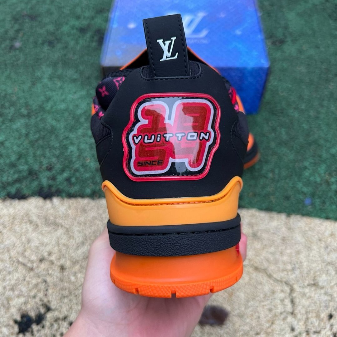 Louis Vuitton LV Trainer Maxi Sneaker Orange Black Red Laces 1ABR9J Men's Luxury Designer Fashion Sneakers