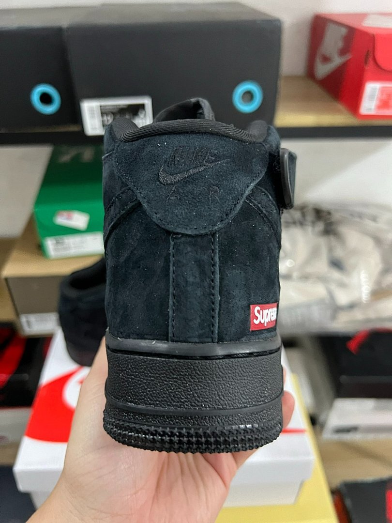 Nike Air Force 1 Mid Supreme Black Suede (2014) Men's Sneakers 645986-001