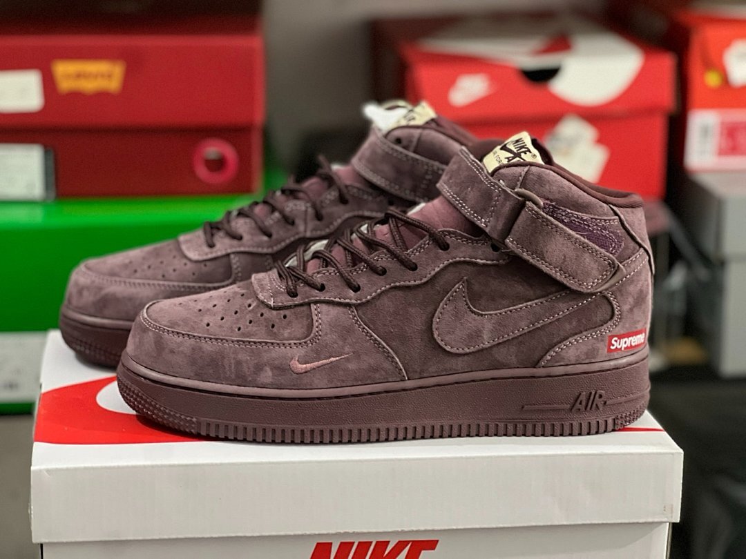 Supreme x Nike Air Force 1 Mid 'Baroque Brown' DR5007-200 Nike Air Force 1 Mid Supreme Baroque Brown Suede Mens Sneakers AF1