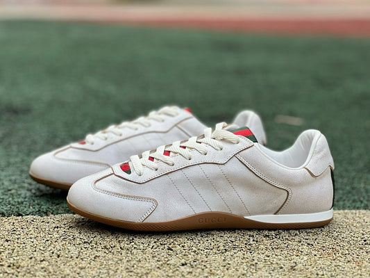 Gucci White Leather Web Stripe Low Top Sneakers Men's Gum Sole Trainers 624694 0F040 9089