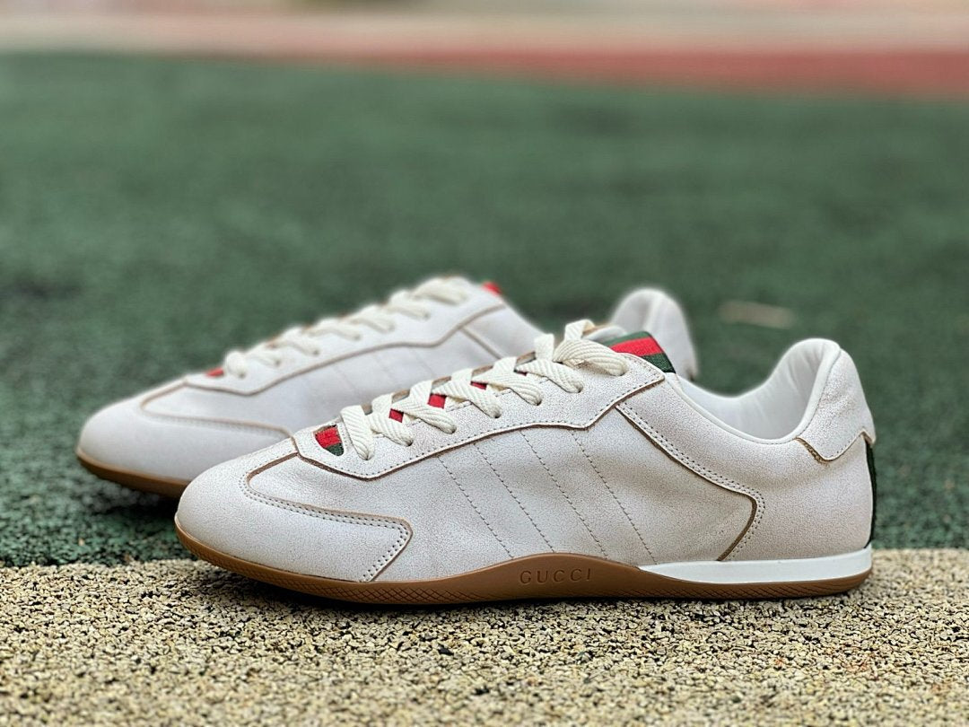 Gucci White Leather Web Stripe Low Top Sneakers Men's Gum Sole Trainers 624694 0F040 9089
