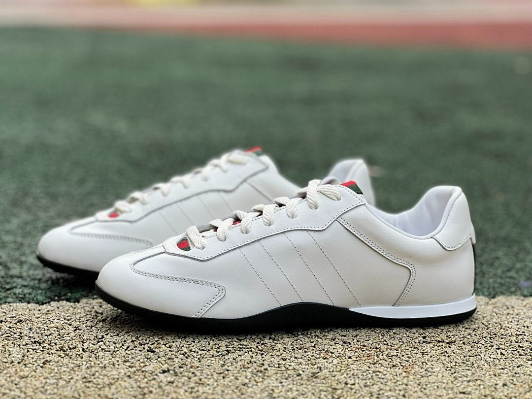 Gucci Men's White Leather Web Stripe Low-Top Sneakers 606110 0FI20 9072
