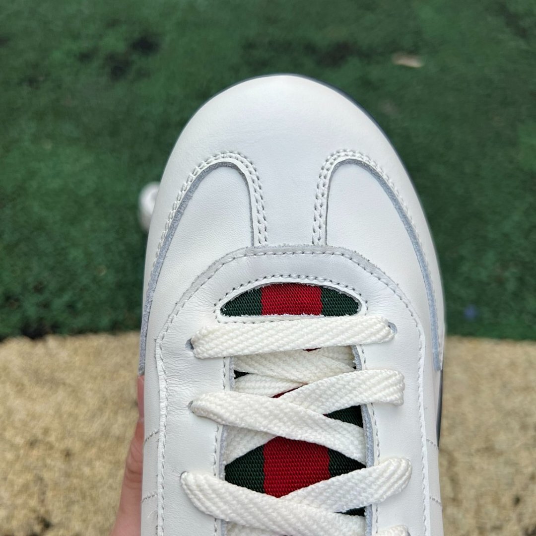 Gucci Men's White Leather Web Stripe Low-Top Sneakers 606110 0FI20 9072