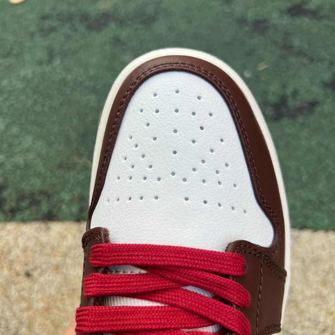 Air Jordan 1 Low OG Year of the Dragon Women's Sail White Chocolate Brown Red Laces Pony Hair Animal Print Embossed Swoosh Gold Deubré Sneakers FN0746-100