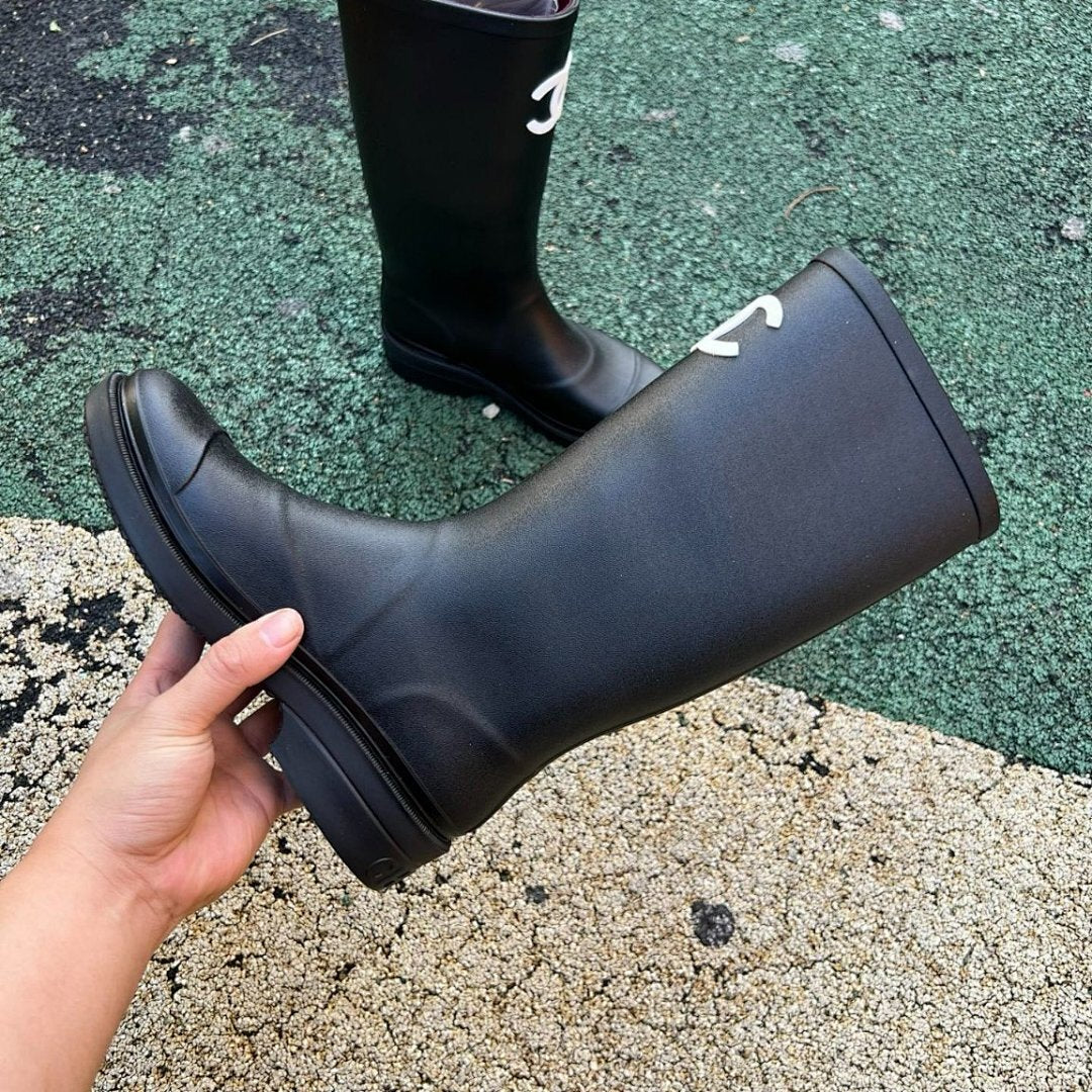 Celine Boots in Rubber with Celine Signature Black Women's Tall Rain Boots Wellies
