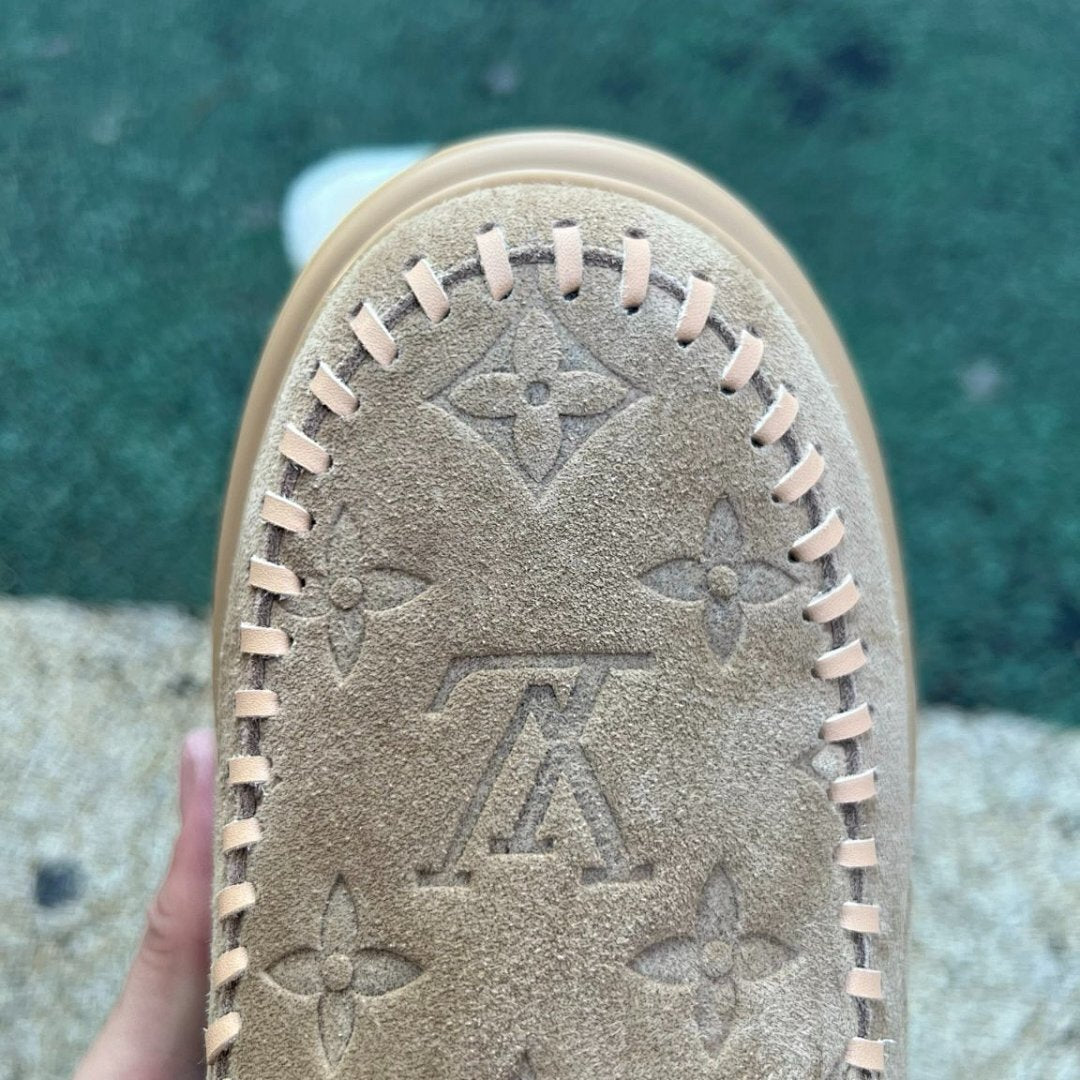 Louis Vuitton Pillow Comfort Boot Beige Monogram Suede Shearling Ankle Boots 1A9R2D Women's Luxury Winter Platform