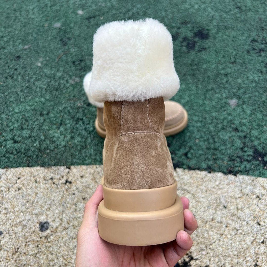 Louis Vuitton Pillow Comfort Boot Beige Monogram Suede Shearling Ankle Boots 1A9R2D Women's Luxury Winter Platform