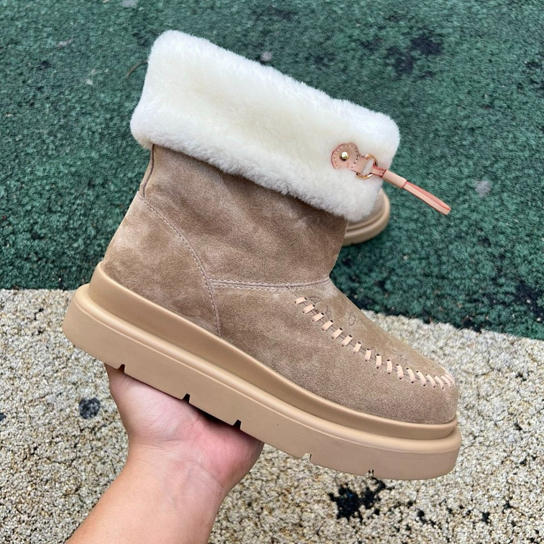 Louis Vuitton Pillow Comfort Boot Beige Monogram Suede Shearling Ankle Boots 1A9R2D Women's Luxury Winter Platform