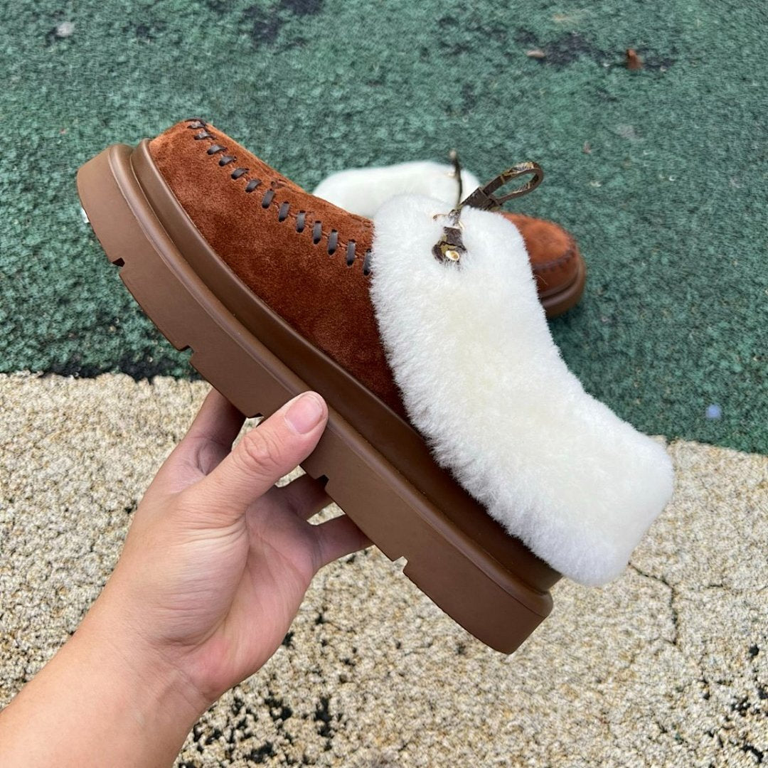 Louis Vuitton Pillow Comfort Flat Mules Brown Cognac Suede Shearling Fur-Lined Moccasins Winter Slippers 1A9C8D