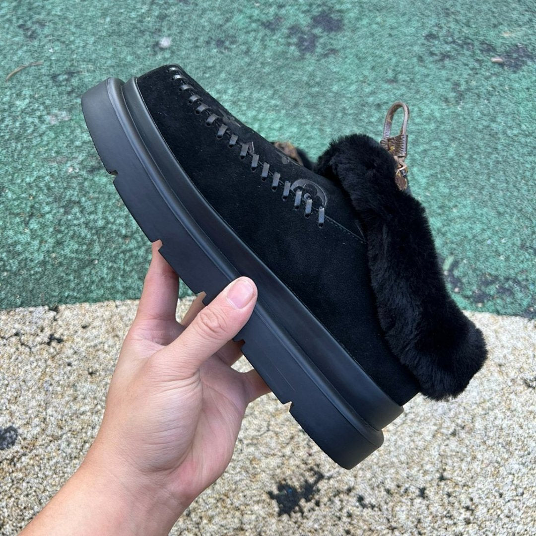 Louis Vuitton Polar Flat Ankle Boot 1A9RZ7 Black Suede Monogram Shearling Fur Lined Platform Boots