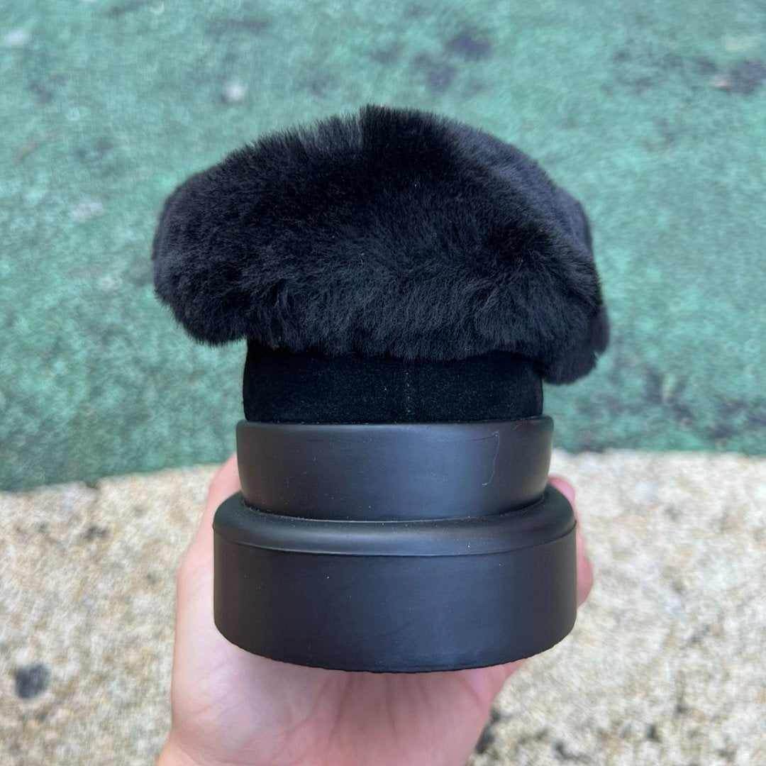 Louis Vuitton Polar Flat Ankle Boot 1A9RZ7 Black Suede Monogram Shearling Fur Lined Platform Boots