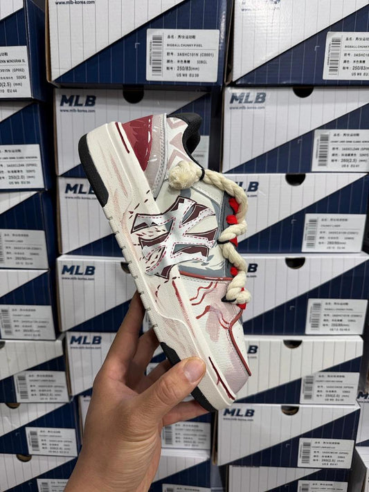 MLB BIGBALL CHUNKY PIXEL Unisex Off-White Beige Maroon Chunky Sneakers 3ASHC101N (C0001)