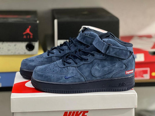 Nike Air Force 1 Mid Supreme College Navy Suede Sneakers Men's DM1703-400