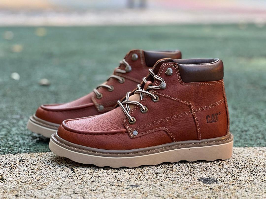 Caterpillar CAT Men's Factor Moc Toe Leather Ankle Boots Honey Reset P722956