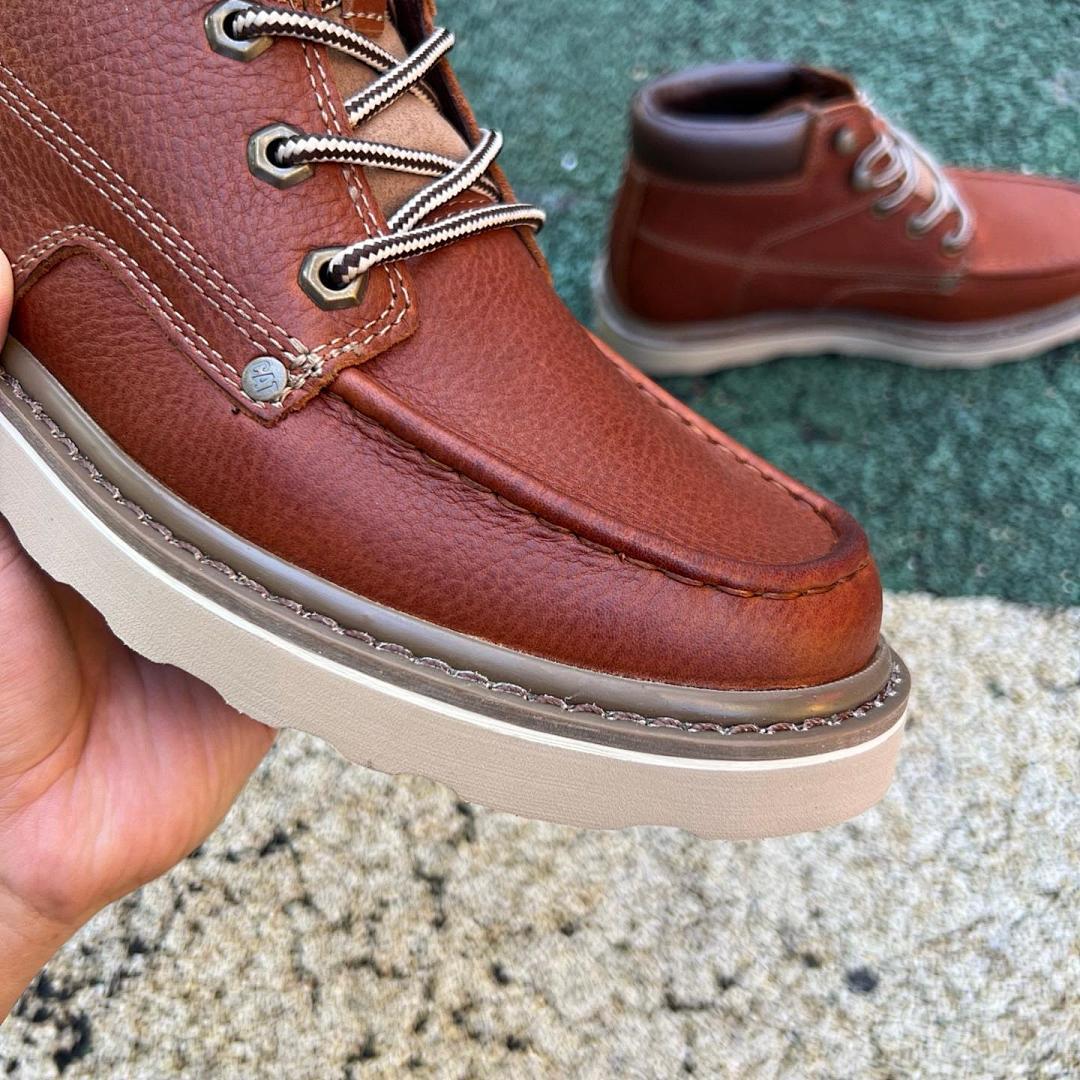 Caterpillar Men's Fairbanks Moc Toe Lace-Up Leather Work Boots Rust Brown