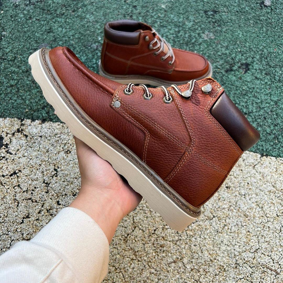 Caterpillar Men's Fairbanks Moc Toe Lace-Up Leather Work Boots Rust Brown