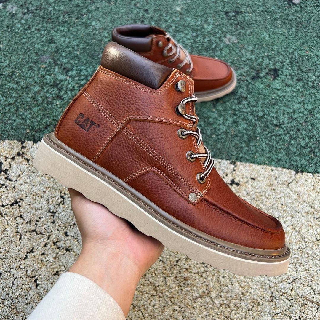 Caterpillar Men's Fairbanks Moc Toe Lace-Up Leather Work Boots Rust Brown