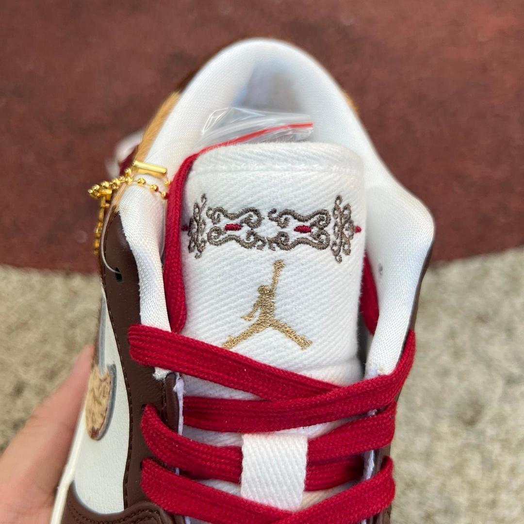Air Jordan 1 Low Western Cowboy Cow Print Dark Mocha White Red Calf Hair Sneakers Men's Retro Casual Shoes