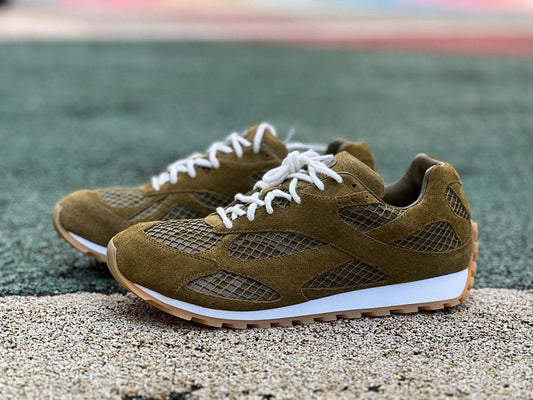 Visvim FKT Runner Olive Green Suede Mesh Sneakers