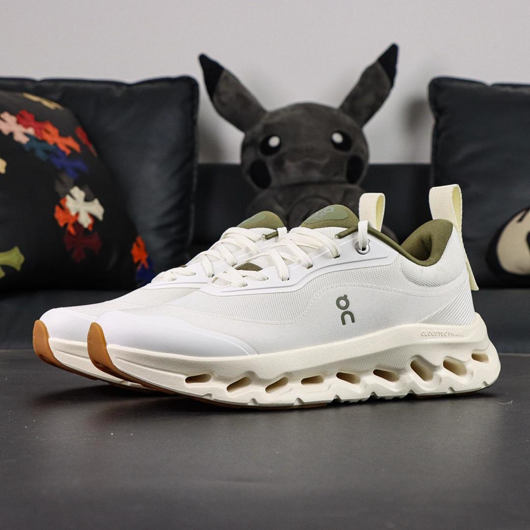 On CloudTec Phase Men's Running Shoes Undyed | Evergreen 3MD30121175 | White Olive Green Cushioned Road Trainers Sneakers