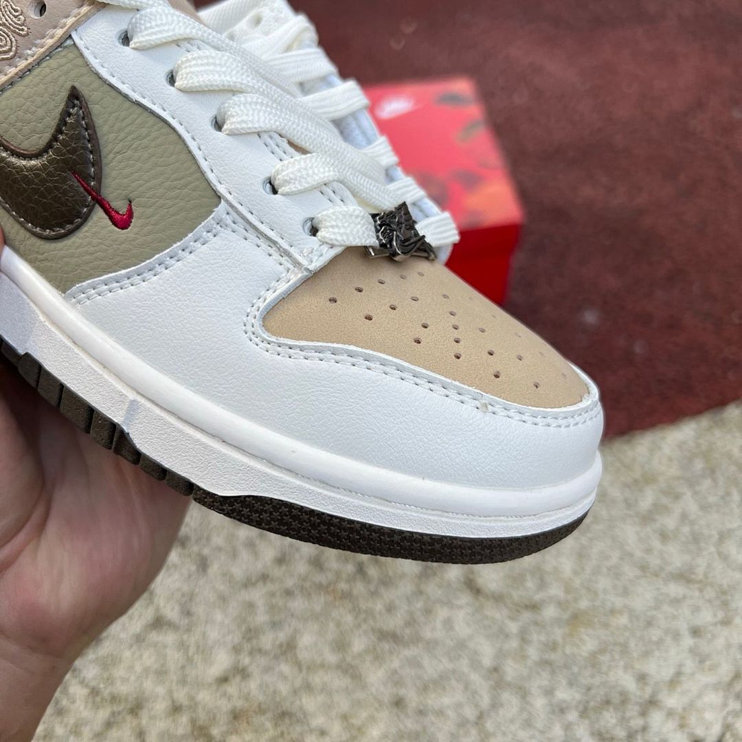Nike Dunk Low Year of the Dragon 2024 Lunar New Year White Olive Green Tan Sail Leather Sneakers Shoes FJ4210-100