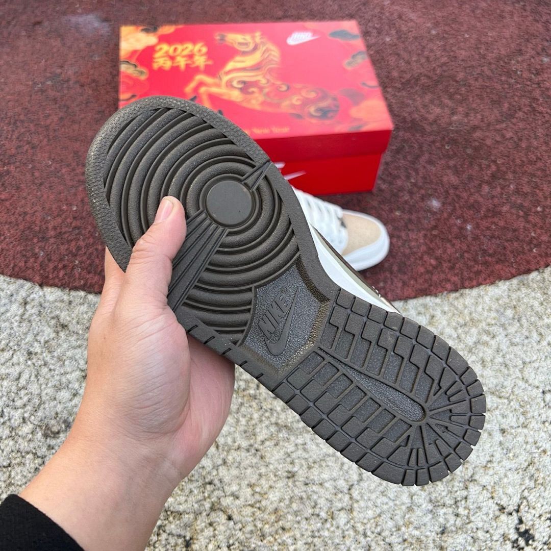 Nike Dunk Low Year of the Dragon 2024 Lunar New Year White Olive Green Tan Sail Leather Sneakers Shoes FJ4210-100