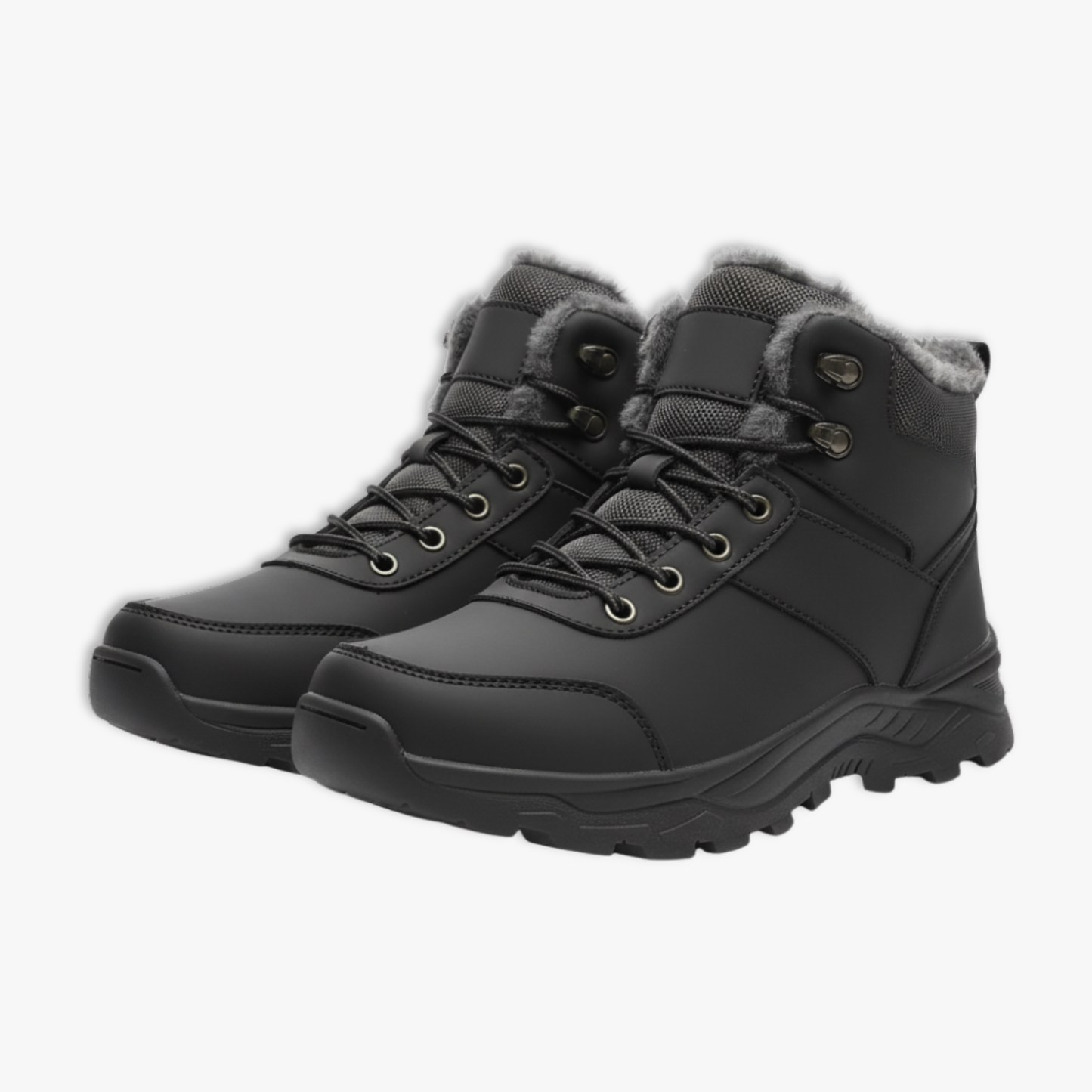 Blotcha Men's Warm Plush Lined Hiking Snow Boots, Grey/Brown Lace-Up Winter Shoes