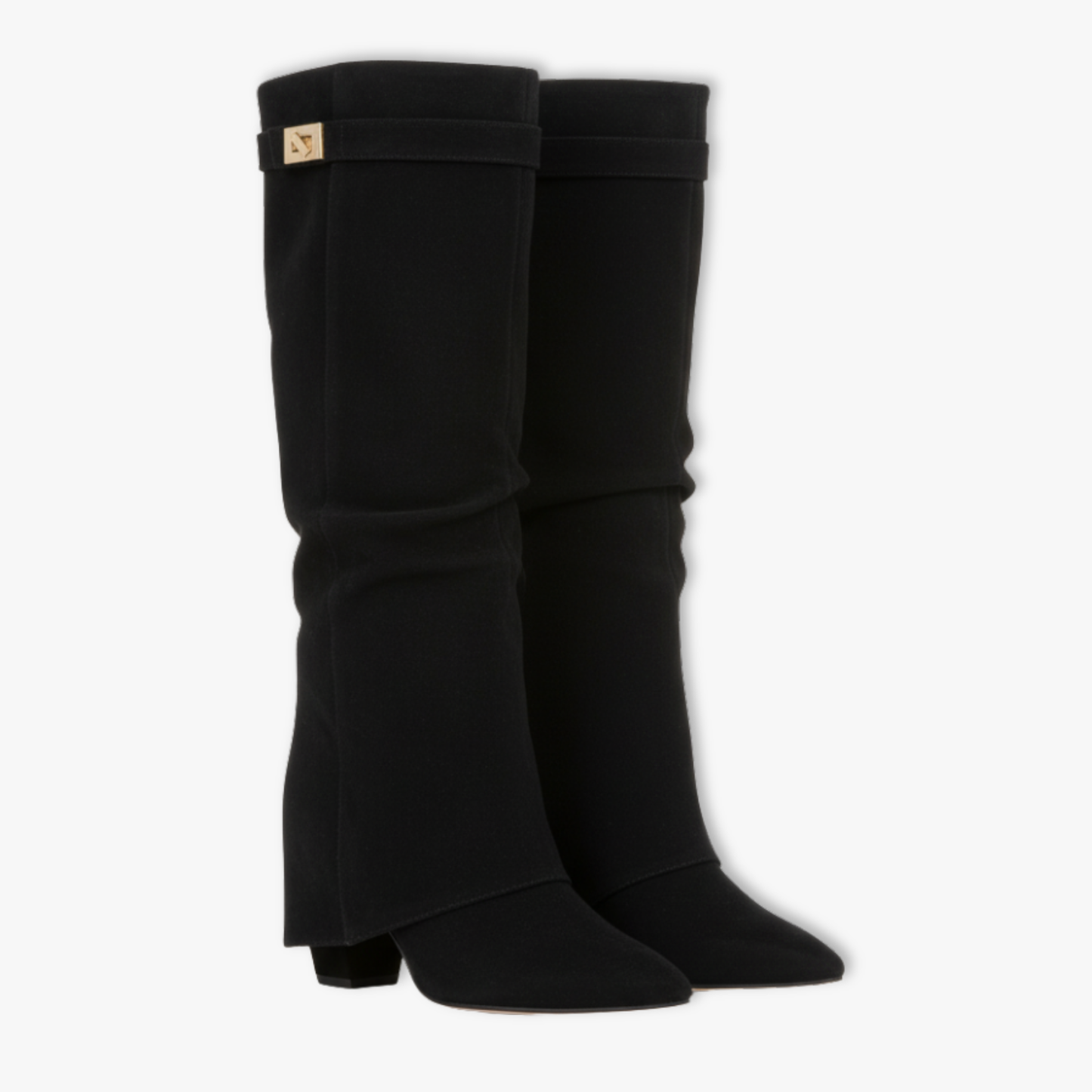 Blotcha Women's Pointed Toe Foldover Knee High Boots with Metal Buckle