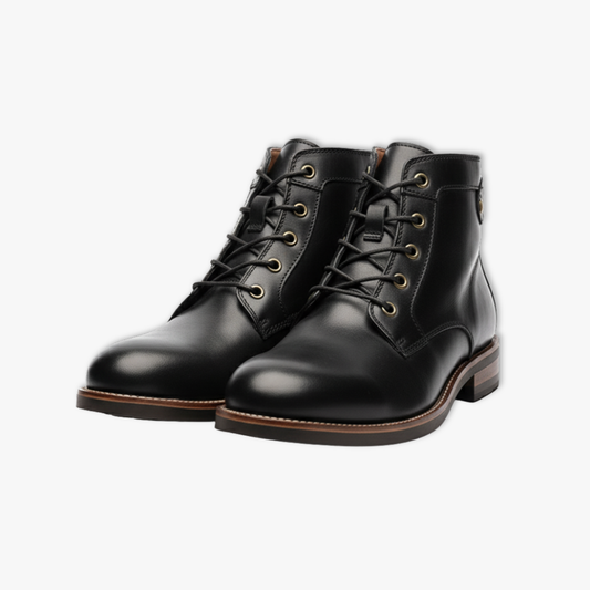 Blotcha Men's Retro Leather Ankle Boots - Black Lace-Up Dress Boots for Suits
