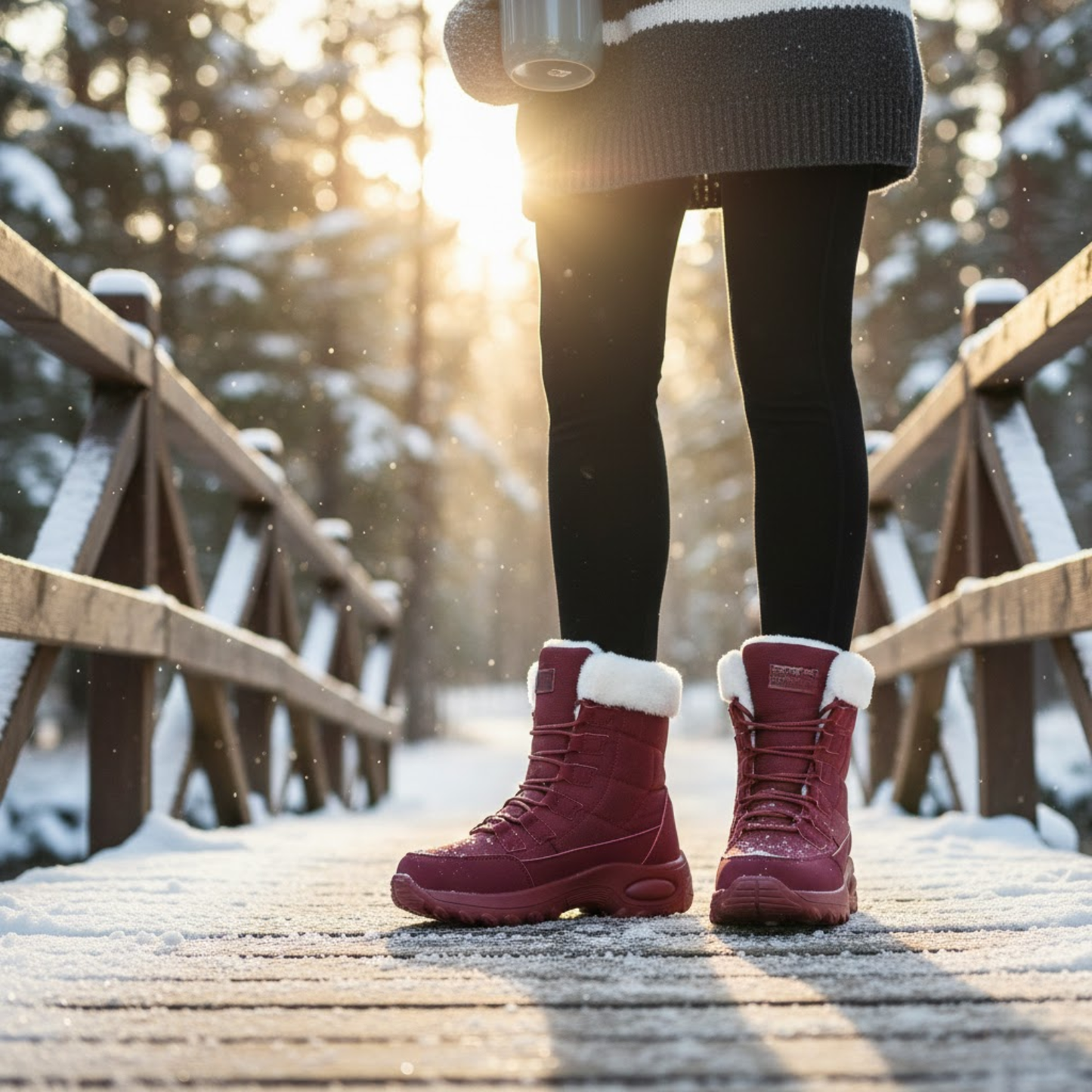 Blotcha Women's Waterproof Mid-Calf Winter Snow Boots Insulated Lace-up Hiking Footwear Burgundy