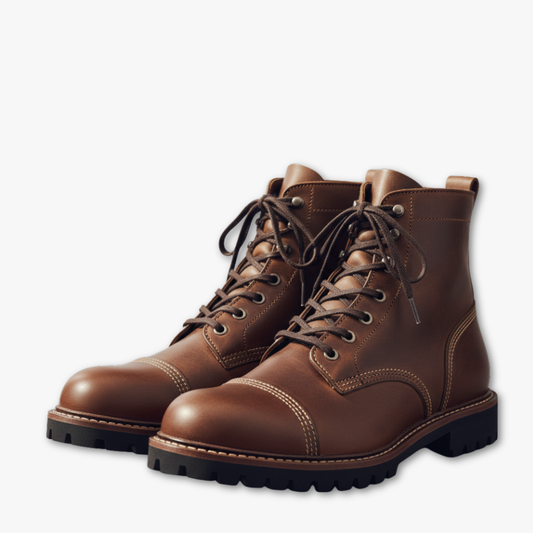 Blotcha Men's High Brown Leather Lace-up Cap Toe Boots