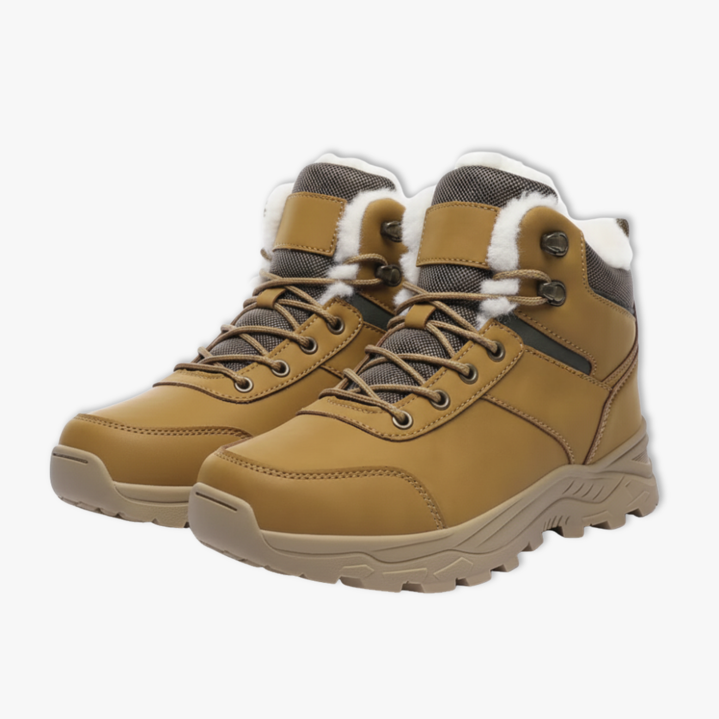 Blotcha Men's Warm Plush Lined Hiking Snow Boots, Grey/Brown Lace-Up Winter Shoes