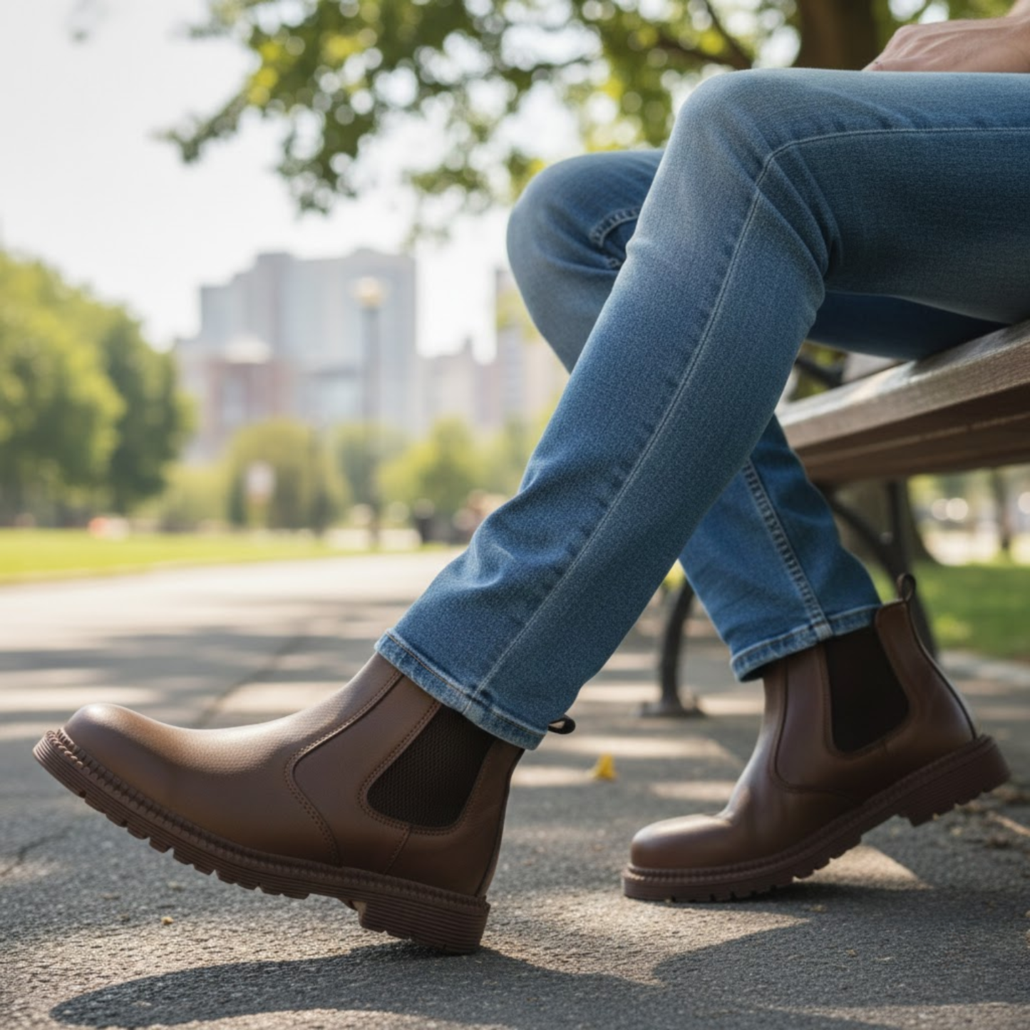 Blotcha Men's Brown Leather Chelsea Work Safety Boots